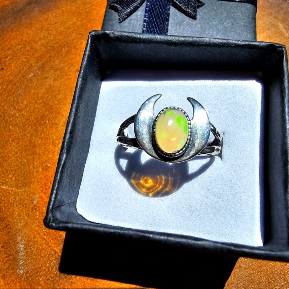 925 Silver Opal Ring Adjustable Size